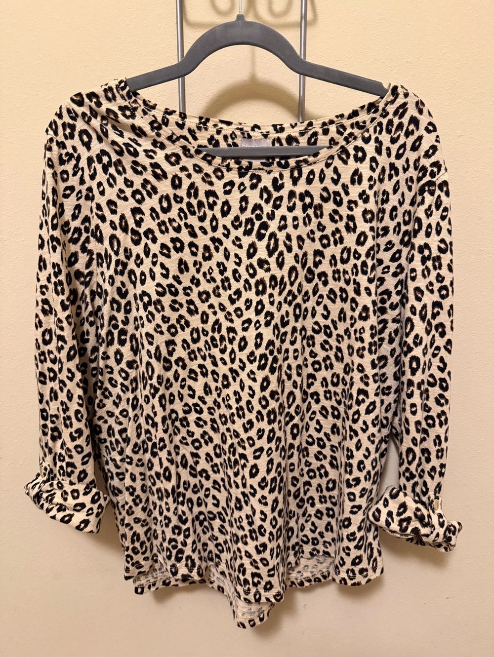 Chico's Cream and Black Leopard-Print Tunic Top